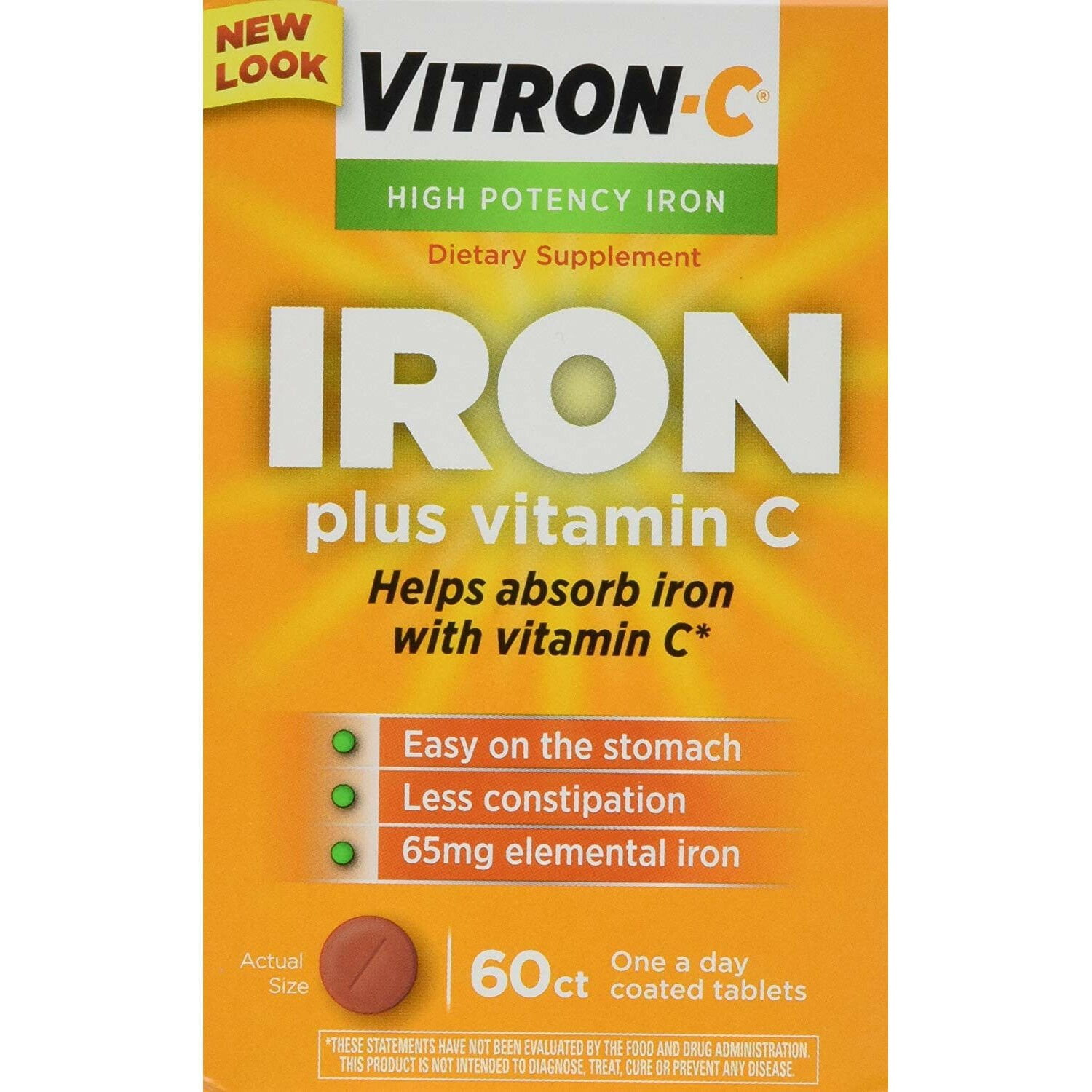 Vitron C Once A Day High Potency Iron and Vitamin C Tablets 60 Count