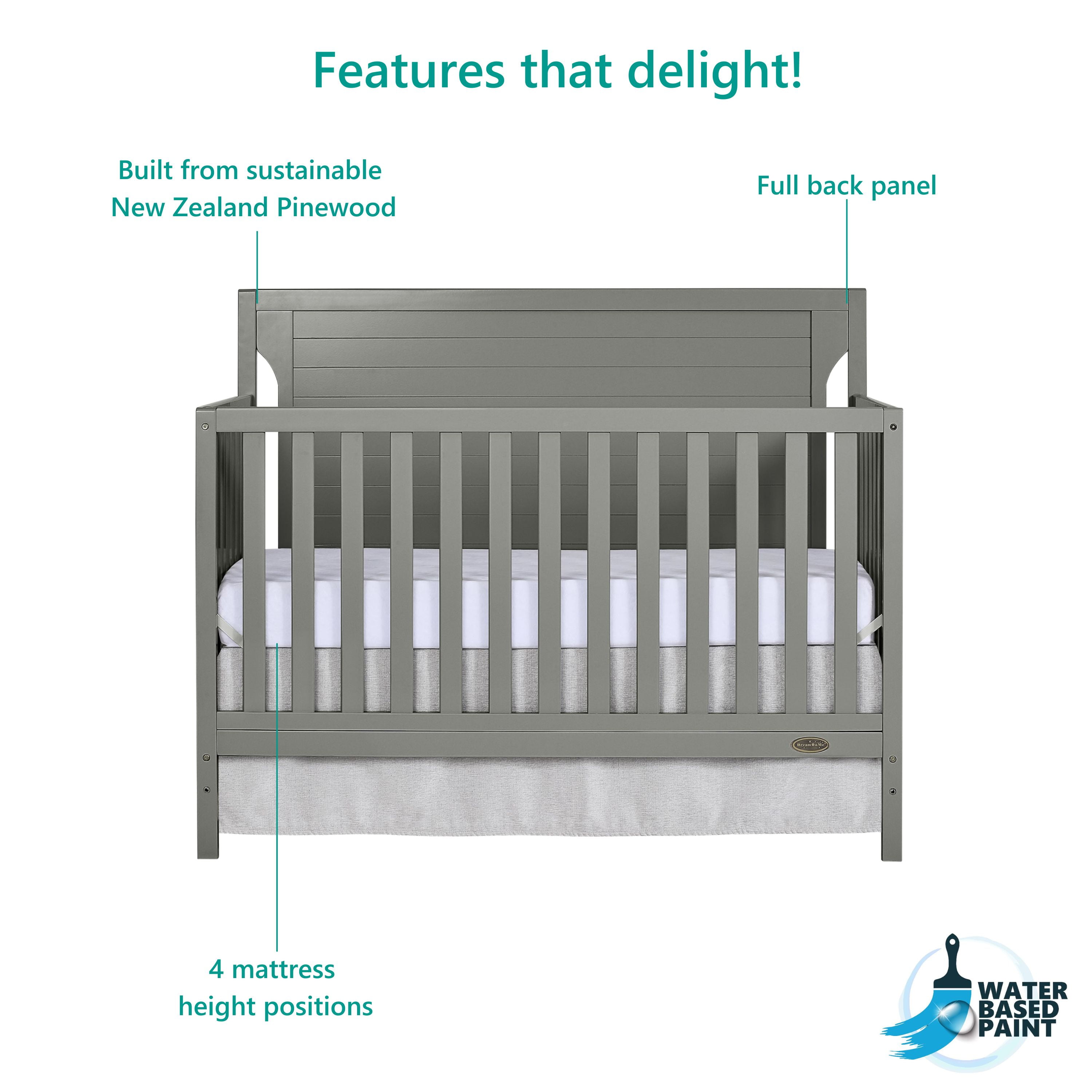 Dream On Me Cape Cod 5-in-1 Convertible Crib, Storm Gray