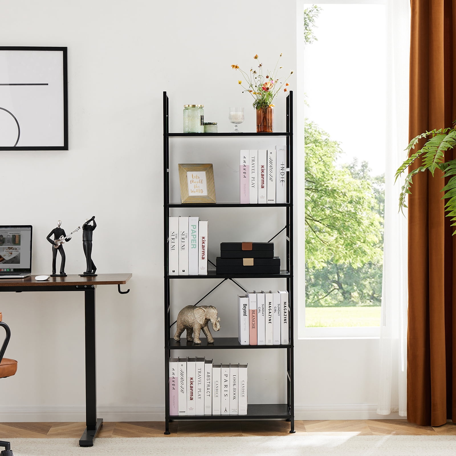 CONCETTA 5 Tier Bookshelf, Home Office Bookcase Shelf Storage Organizer, Modern Book Shelf for Bedroom/Living Room/Home Office, Matte Black
