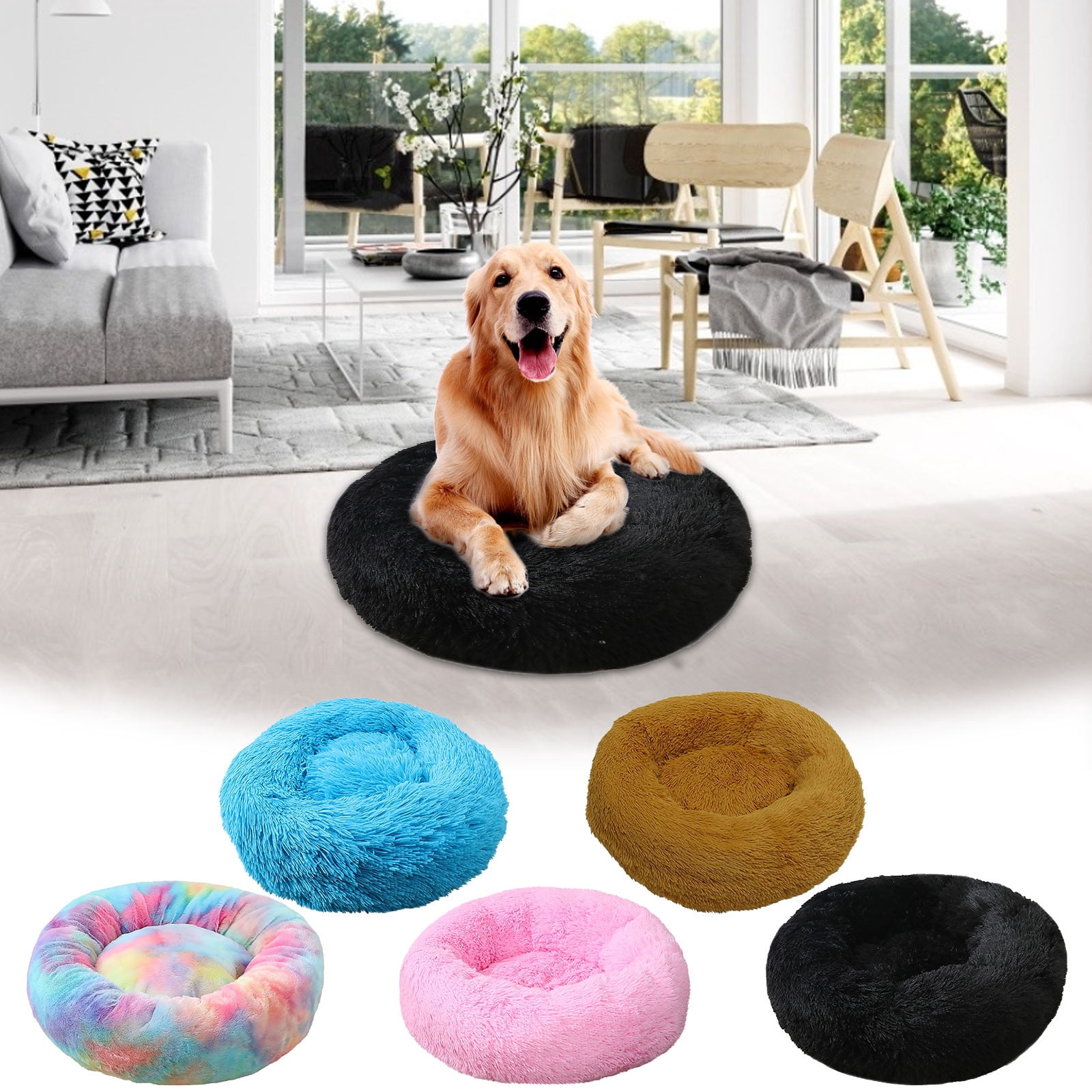 PureCasa Comfortable Soft Dog Cat Bed for Autumn Winter, Cloth Plush Resilient Fluffy Pet Bed Kennel, Cushion Sleeping Pad for Small Cats Dogs, Home Decor, Round, 1 Pack, XS 16"x16"x8", Pink