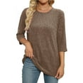 thumbnail image 3 of Womens Fall Clothes, 3/4 Sleeve Shirts for Women Fashion Loose Fit Solid Color Crewneck T-Shirts, 3 of 5