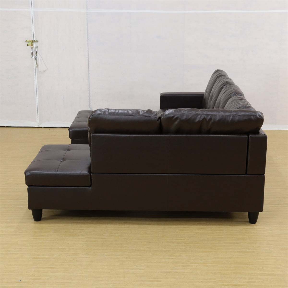 Hommoo Faux Leather Sectional Sofa, 4 Seat Living Room Furniture Sets, Modern L-Shaped Couches and Sofas Set for Home, Brown(No Ottomans)
