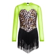 thumbnail image 3 of Eandarui Girls Leopard Print Latin Dance Dress Fringe Cha Cha Salsa Competition Skirt Ballroom Dance Outfits Fluorescent Green 8, 3 of 7