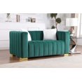 thumbnail image 5 of 2PCS Velvet Channel Tufted Sofa Set , Modern Upholstered Couch with Metal Legs and Pillows,  Traditional Chesterfield 3 Seater+Loveseat Sofa for Bedroom, Office, Living Room, Dark Green, 5 of 9