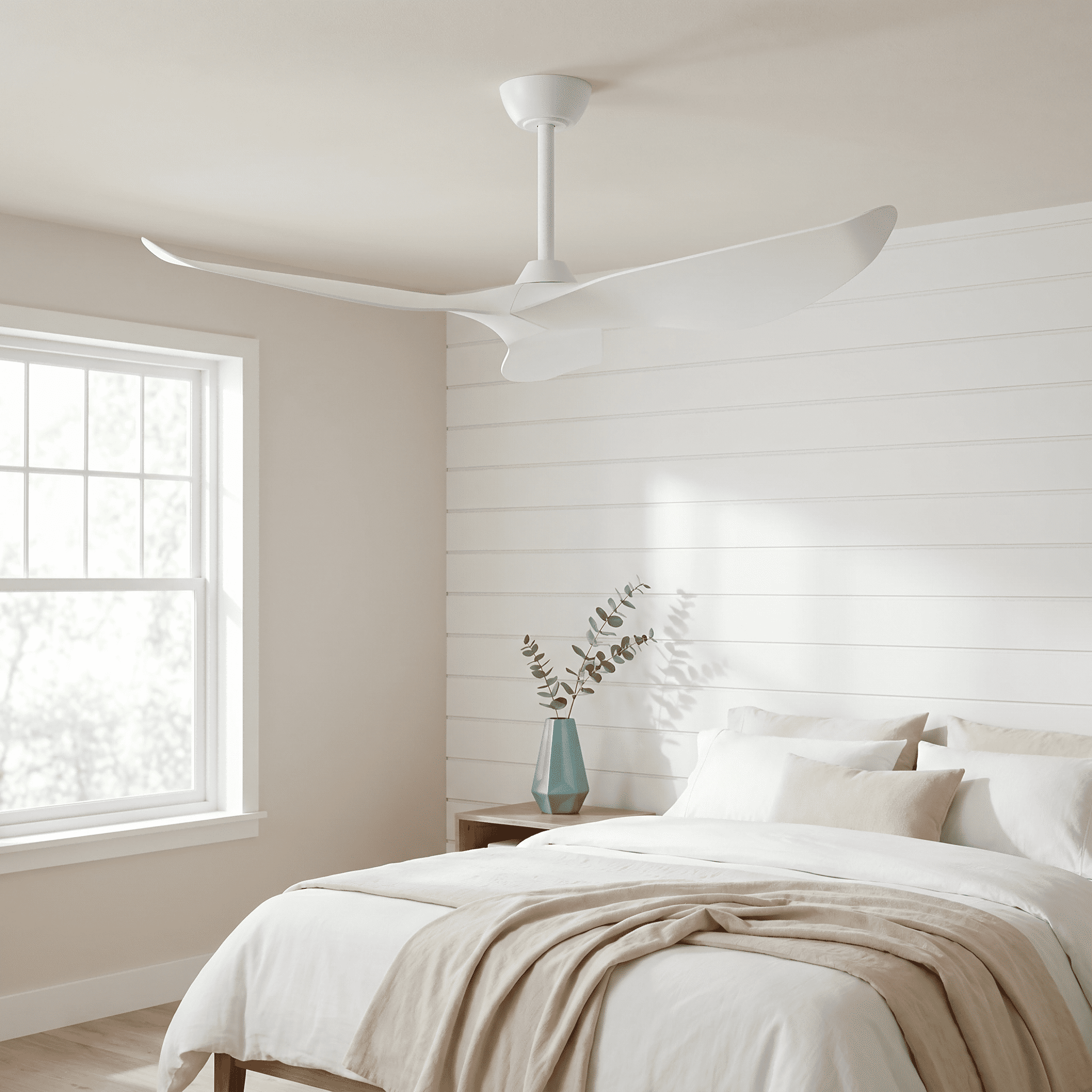 Noaman 38 Inch Ceiling Fan Without Light, DC Motor Remote Control Indoor Outdoor Ceiling Fan, 6 Speeds Timer, Matte White