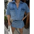 thumbnail image 4 of Women Utility Denim Skirt Set V Neck Short Sleeve Top Outfit, 4 of 6