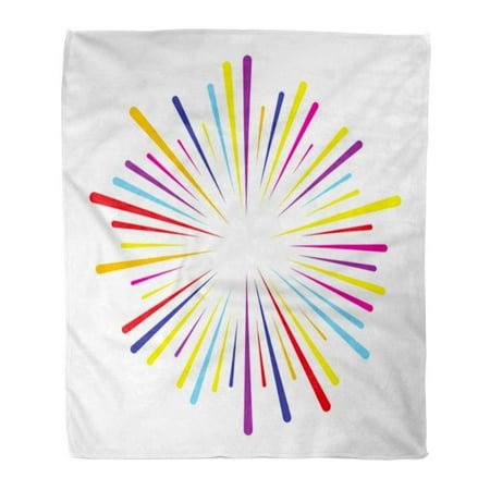 - ASHLEIGH Flannel Throw Blanket Orange Blast Colorful Splash Firework Burst Lines Blue Birthday Soft for Bed Sofa and Couch 58x80 Inches