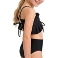 thumbnail image 5 of Scyoekwg 2-Piece Swimsuit Everyday Slim Beach Bikini Hollow Out Ruffle Bikini Tops High-Waist Swimming Trunks Outfits Vacation Solid Color Black, 9-10 Years, 5 of 7