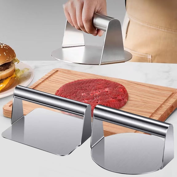 Mdesiwst Stainless Steel Hamburger Press with Handle Square Round Non-stick Food Grade Grill Griddle Meat Bacon Steak Burger Manual Smasher Tool Kitchen Gadgets