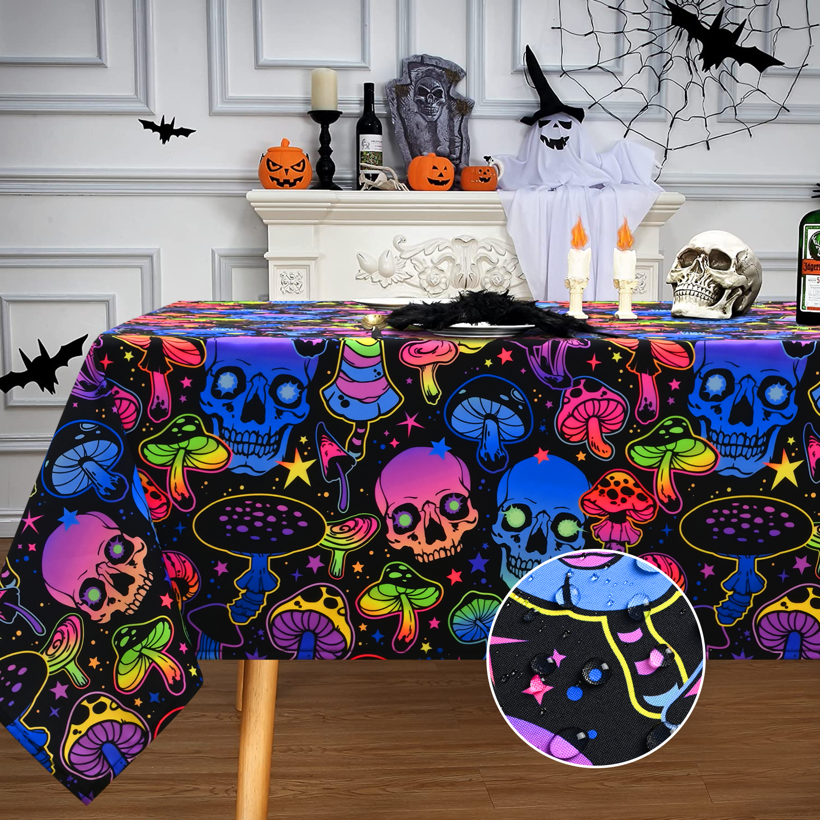 3-Pack Disposable Halloween Tablecloths - 54"x108" Plastic Skull & Spider Web Design For Party Decor