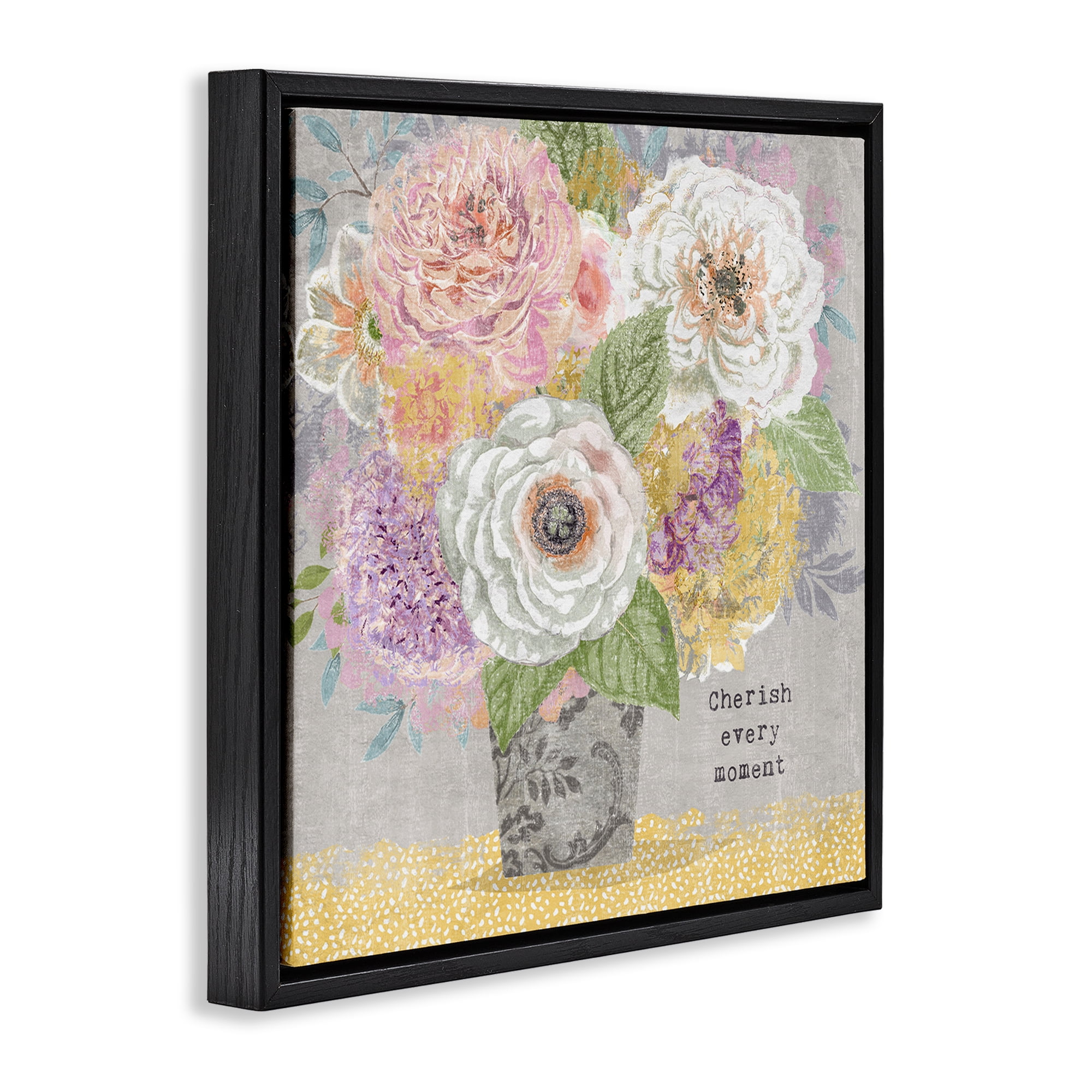 Stupell Industries Cherish Every Moment Inspiration Black Framed Floater Canvas Wall Art, design by Suzanne Nicoll