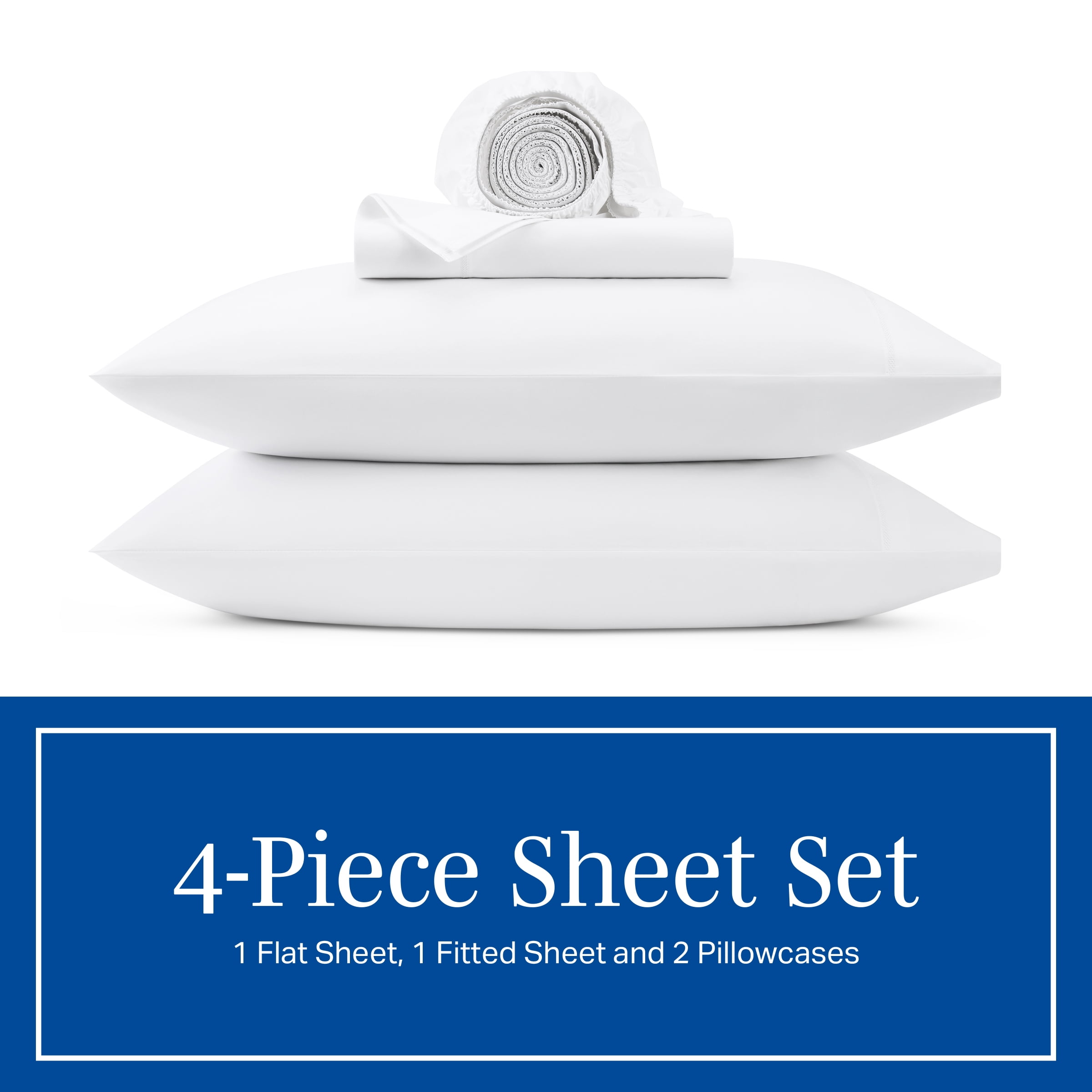 Wamsutta 1846 4-Piece 400 Thread Count Bright White Egyptian Giza Cotton Percale Bed Sheets, King-Deep Pocket