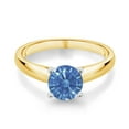 thumbnail image 2 of Gem Stone King 10K White And Yellow Gold Fancy Blue Zirconia Engagement Ring for Women | 1.28 Cttw | Round 7MM | Gemstone Birthstone | Size 6, 2 of 4
