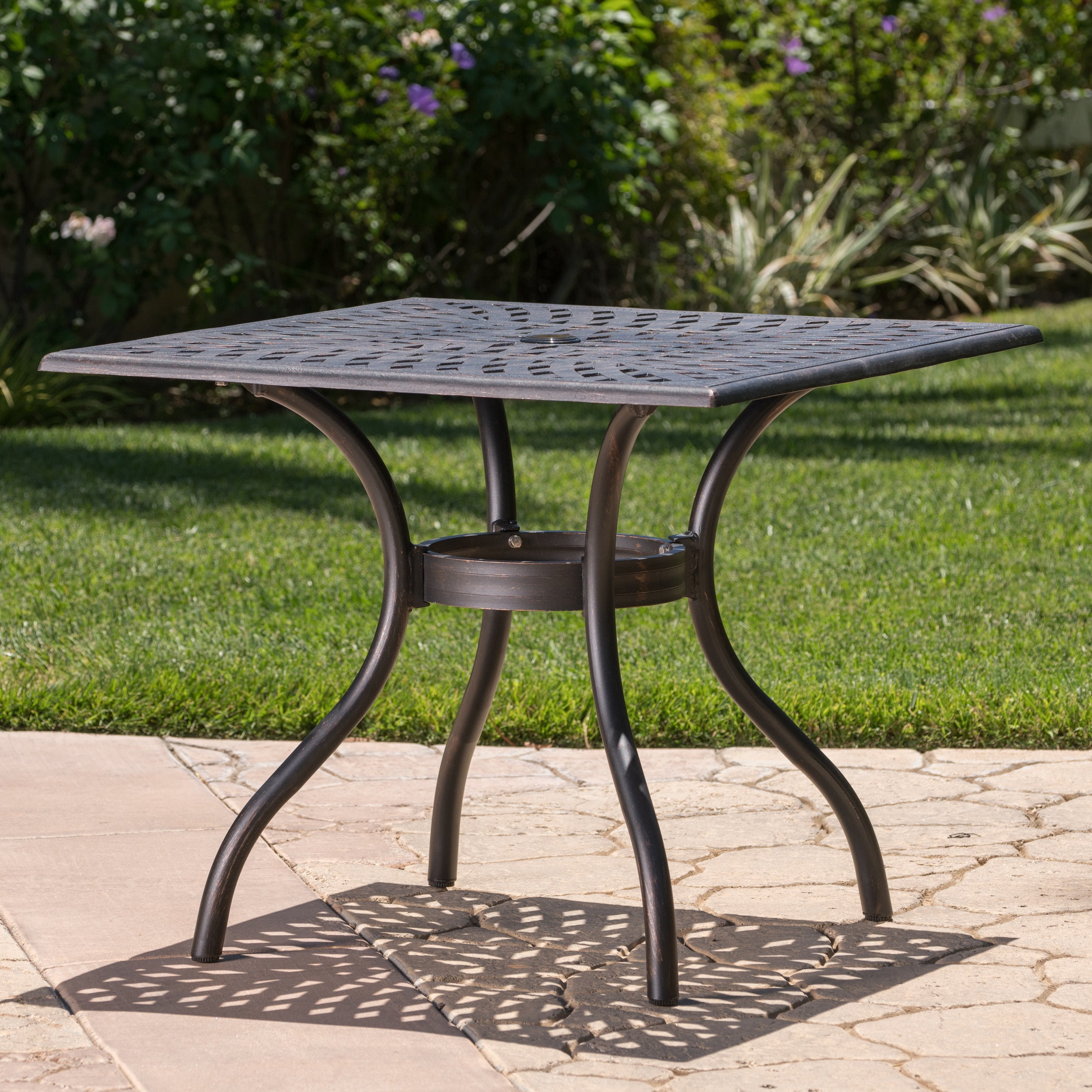 Atlanta Outdoor Cast Aluminum Square Dining Table, Shiny Copper Finish