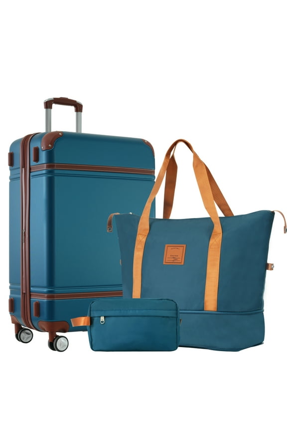 Lightweight Hardside Luggage with TSA Lock, 24-Inch Spinner Suitcase & Cabin Carry-On (17.7"11.2"26.4"), Vintage-Style Hard Shell Travel Case with Dual Wheels