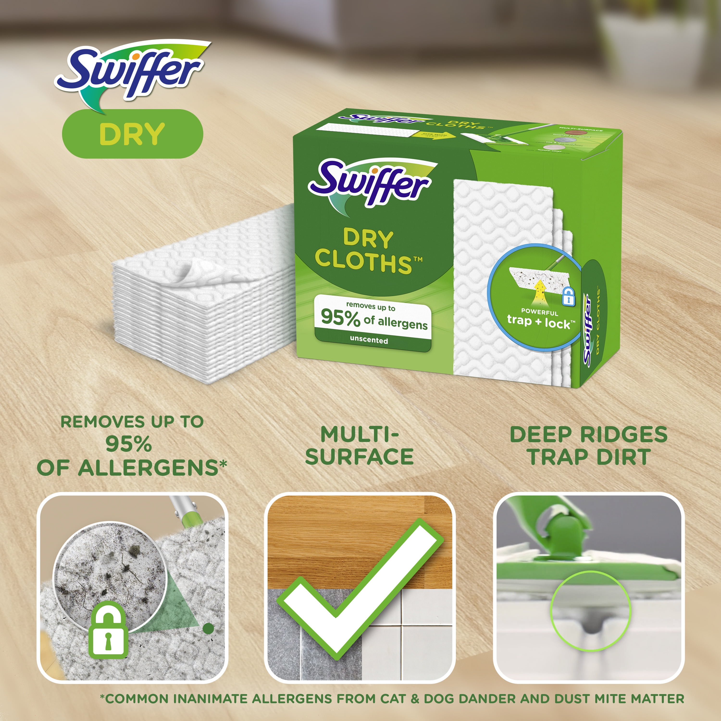 Swiffer Sweeper Dry Sweeping Pad Floor Cleaner Refills for Dust Mop, 2  Pack, 52 Count, Green