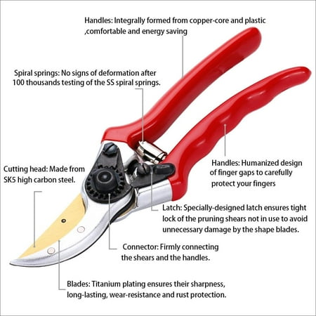 Titanium Pruning Shears - Best Pruning Tools,Pruning Snip,Tree Trimmer, Garden Shears, Hand Pruner-Included cow leather Sheath, Shrub & Hedge Clippers. Dark