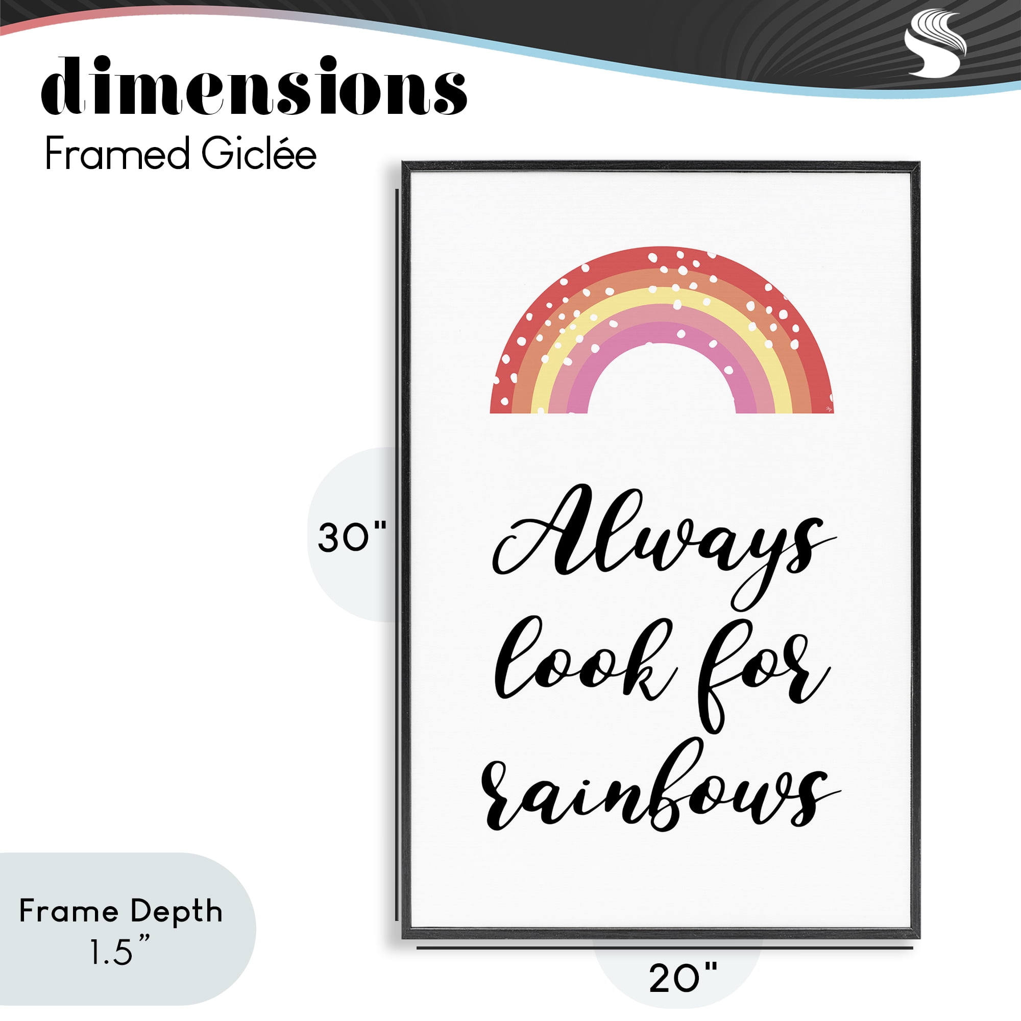 Stupell Industries Always Look For Rainbows Black Framed Giclee Art, design by Martina Pavlova