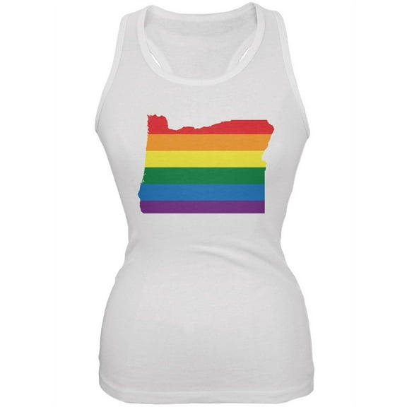 Oregon LGBT Lesbian Pride Rainbow White Juniors Soft Tank Top - Medium