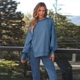 thumbnail image 2 of IDOPIP Womens Oversized Crewneck Sweatshirts Long Sleeve Side Slits Pullover Tops 2024 Fall Clothes, 2 of 5