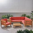 thumbnail image 2 of Frankie Outdoor 6 Seater Acacia Wood Sectional Sofa and Club Chair Set, Teak and Red, 2 of 17
