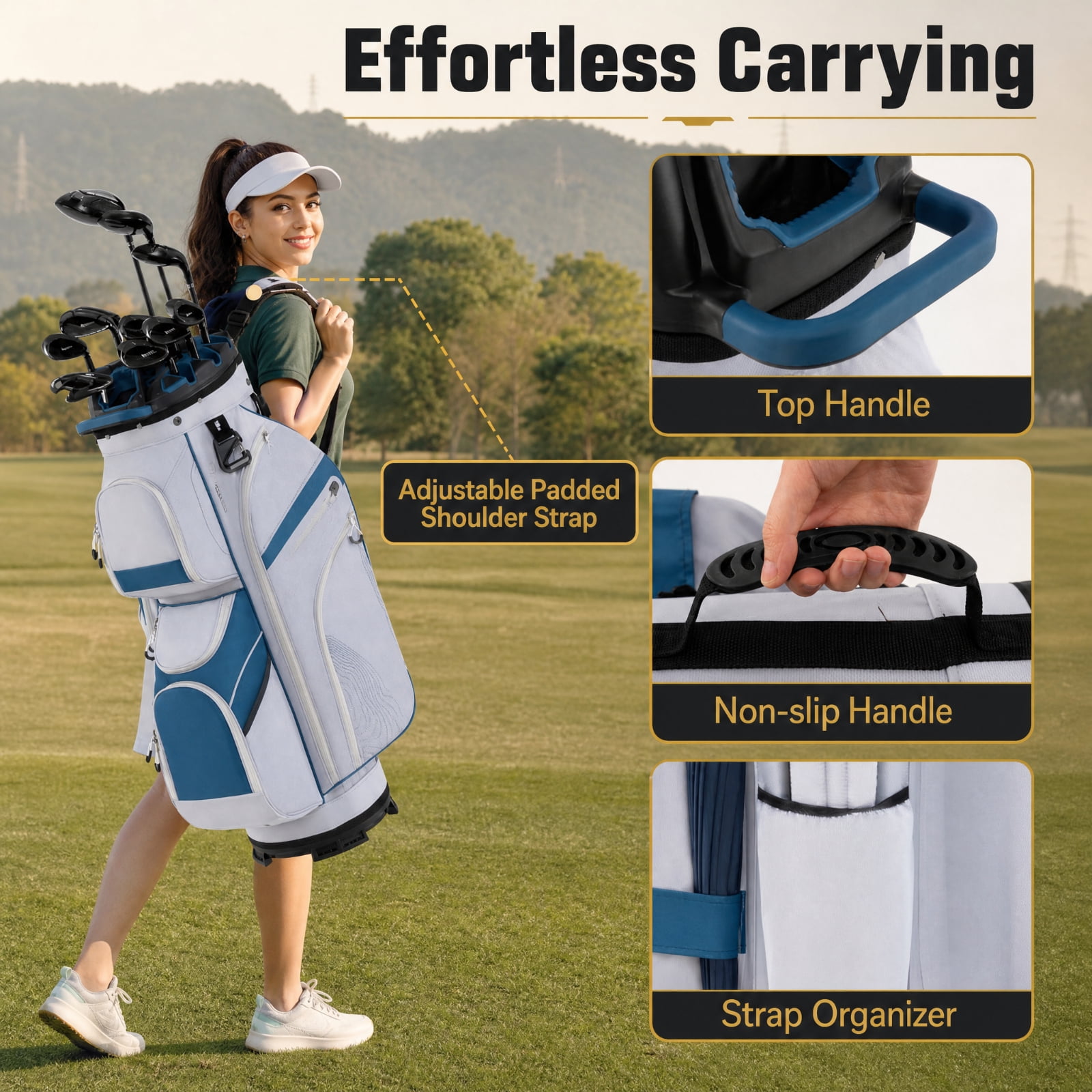 Airfind Molded Lock Top Golf Cart Bag with 14 Way Full Length Dividers and 11 Pockets, Navy Golf Club Bag with Dividers