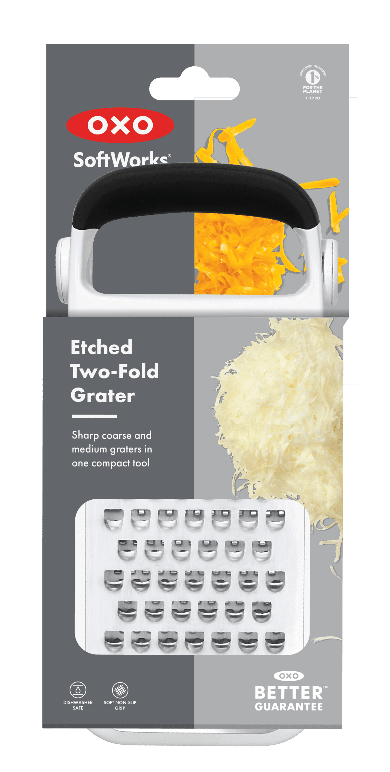 OXO Etched Two-Fold Grater, Stainless Steel, Folding Cheese & Vegetable Grater