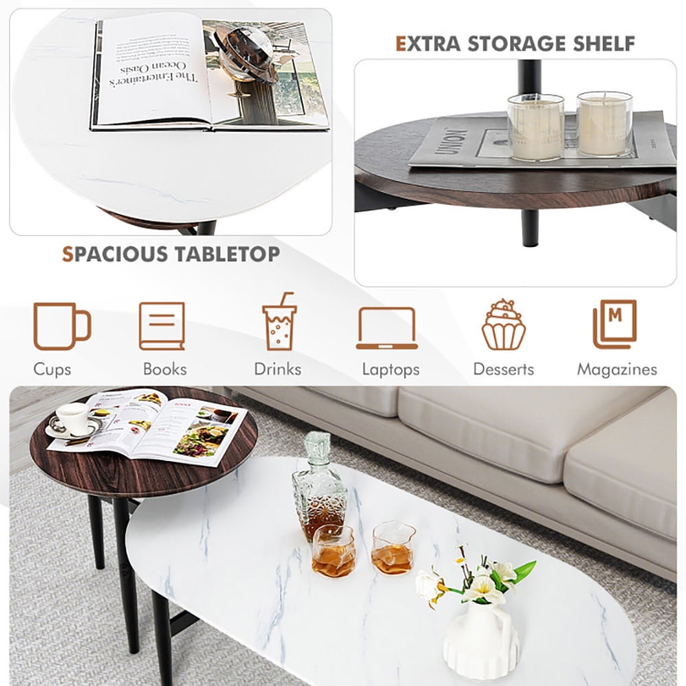 Finihen Coffee Table, Nesting Coffee Table, Set of 2 Modern Nesting Coffee Table with Extra Storage Shelf, for Living Room, Reception Room, White Finihen Coffee Table, Nesting Coffee Table, Set of 2 Modern Nesting Coffee Table with Extra Storage Shelf, for Living Room, Reception Room, White