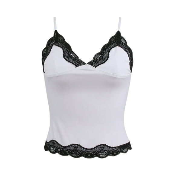 Women Summer Tops Women's Lace Splicing Fashion Pure Desire With A Slim Vest Solid Color Top Cardigan Top T Shirts Printing Pajama Cropped Tops for Women Long under Shirt Casual Shirts White M