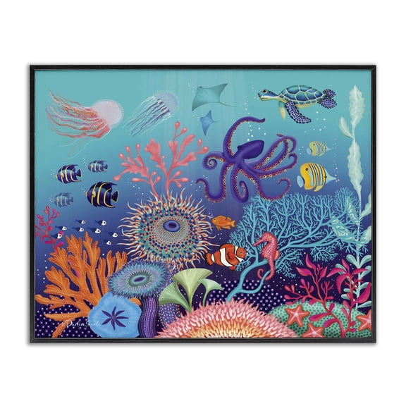 Stupell Industries Coastal Magical Underwater Reef Black Framed Giclee Art, 11 x 14, by Darlene Seale