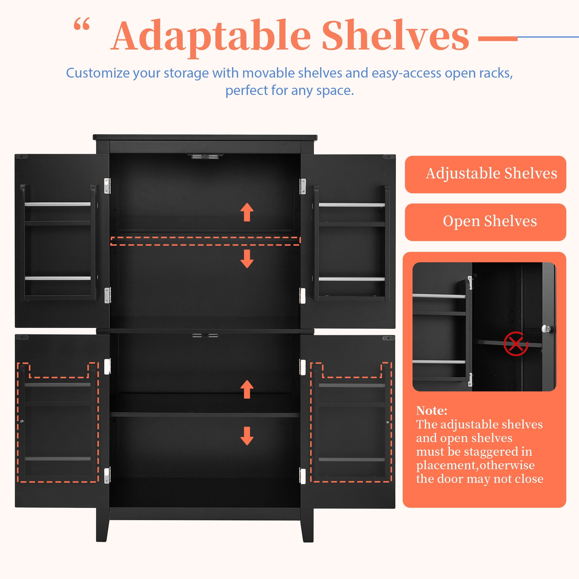 Aukfa Kitchen Pantry Cabinet,Tall Storage Cabinet for Bathroom,Living Room,Black