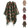 thumbnail image 2 of Xfvqtps Women Cape Color Blocking Open Front Fringed Hem Large Size Plaid Loose Windproof Coldproof Warm Winter Shawl Wraps Red, 2 of 2