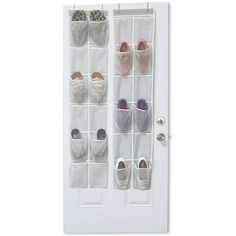 24 Pockets - SimpleHouseware Crystal Clear Over The Door Hanging Shoe  Organizer, Gray (64'' x 19'')