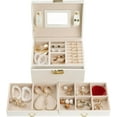 thumbnail image 2 of Gogcaro Synthetic Leather Jewelry Box Mirrored Watch Organizer Necklace Ring Earring Storage Lockable Gift Case (White), 2 of 7
