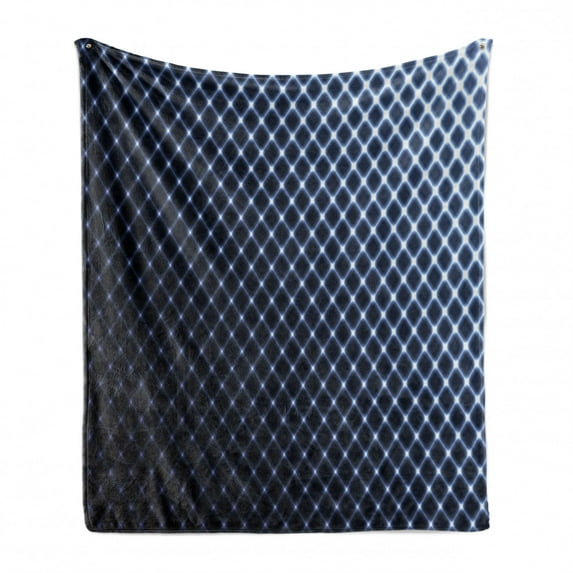 Dark Blue Soft Flannel Fleece Throw Blanket, Diagonal Checkered Pattern Halftone Technology Inspired Modern Futuristic, Cozy Plush for Indoor and Outdoor Use, 60" x 80", Dark Blue White, by Ambesonne