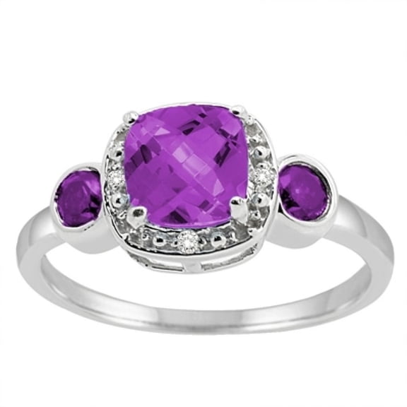 0.02 Carat Cushion Cut Amethyst and Diamond Ring in 10K White Gold