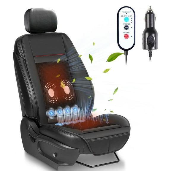 Practisol 12V Cooling Car Seat Cover Ventilated Faux Leather Car Seat Cushion Breathable Car Seat Cooling Pad with 16 Cooling Fans Car Seat Pad Massage Cushion