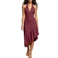 thumbnail image 2 of Loose V Neck Dresses Flowy Dresses for Women Women's Fashion Crewneck Loose Half Sleeve Solid Knee-Length Dress Wine Xxxl, 2 of 6
