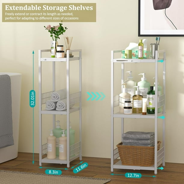 Slim 3 Tier Expandable Storage Shelf Free Standing Metal Shelving for Bathroom Kitchen Laundry White Walmart Business Supplies