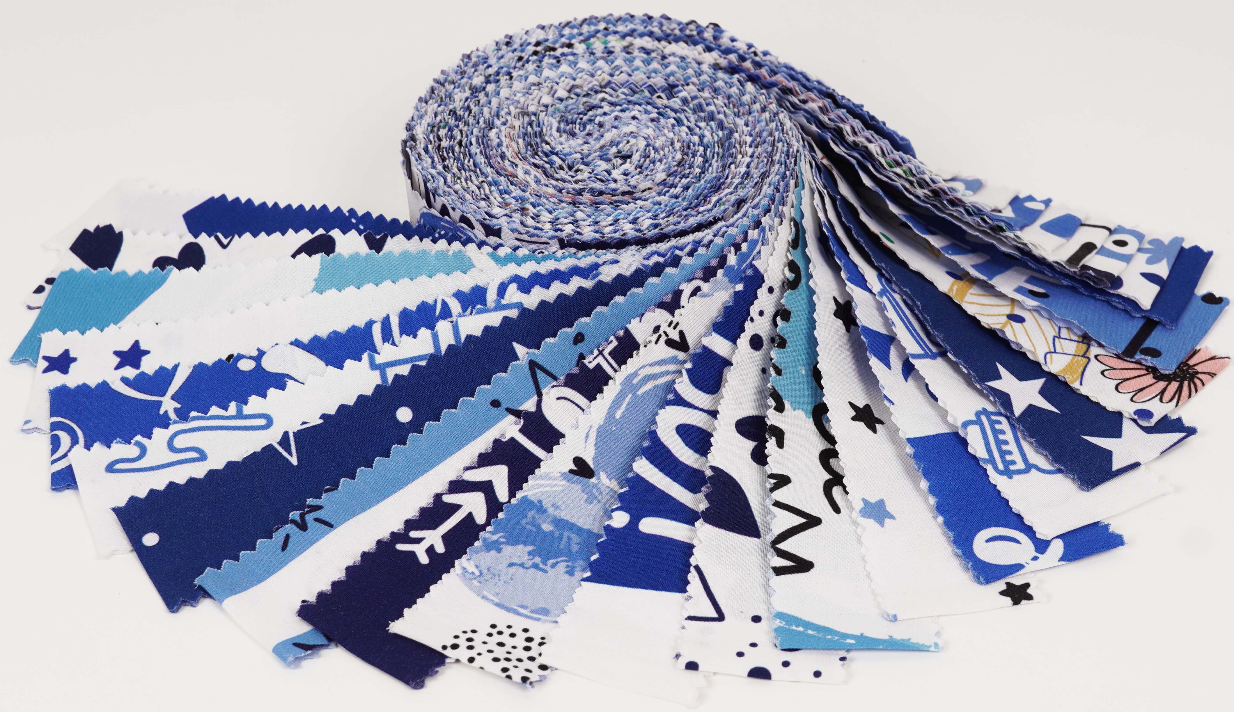 Soimoi 40Pcs Baby Boy Print Precut Fabrics Strips Roll Up 1.5x42inches Cotton Jelly Rolls For Quilting - Medium Blue
