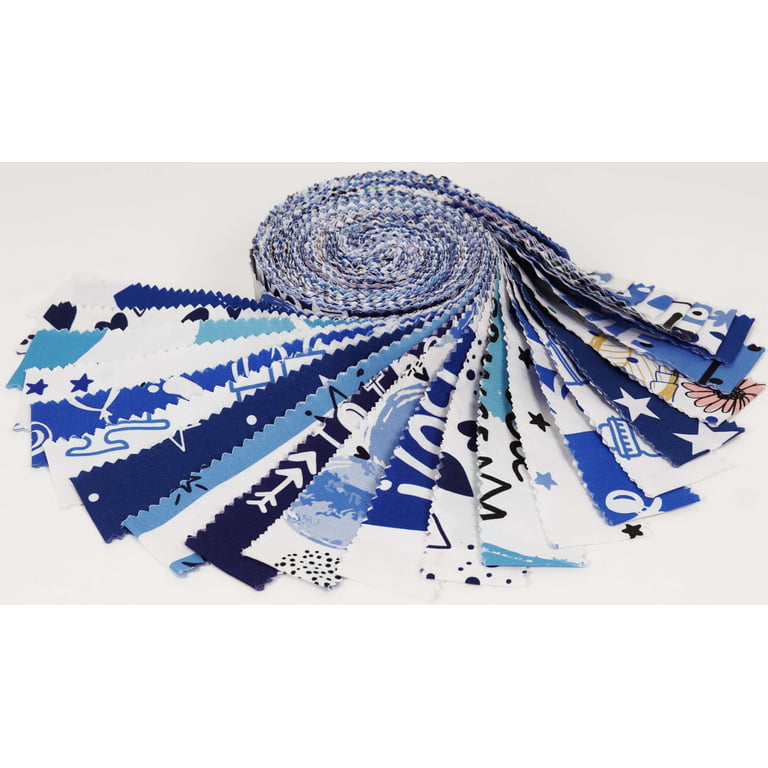 Soimoi 40Pcs Travel Print Precut Fabrics Strips Roll Up 1.5 inches Cotton  Jelly Rolls for Quilting - Medium Blue
