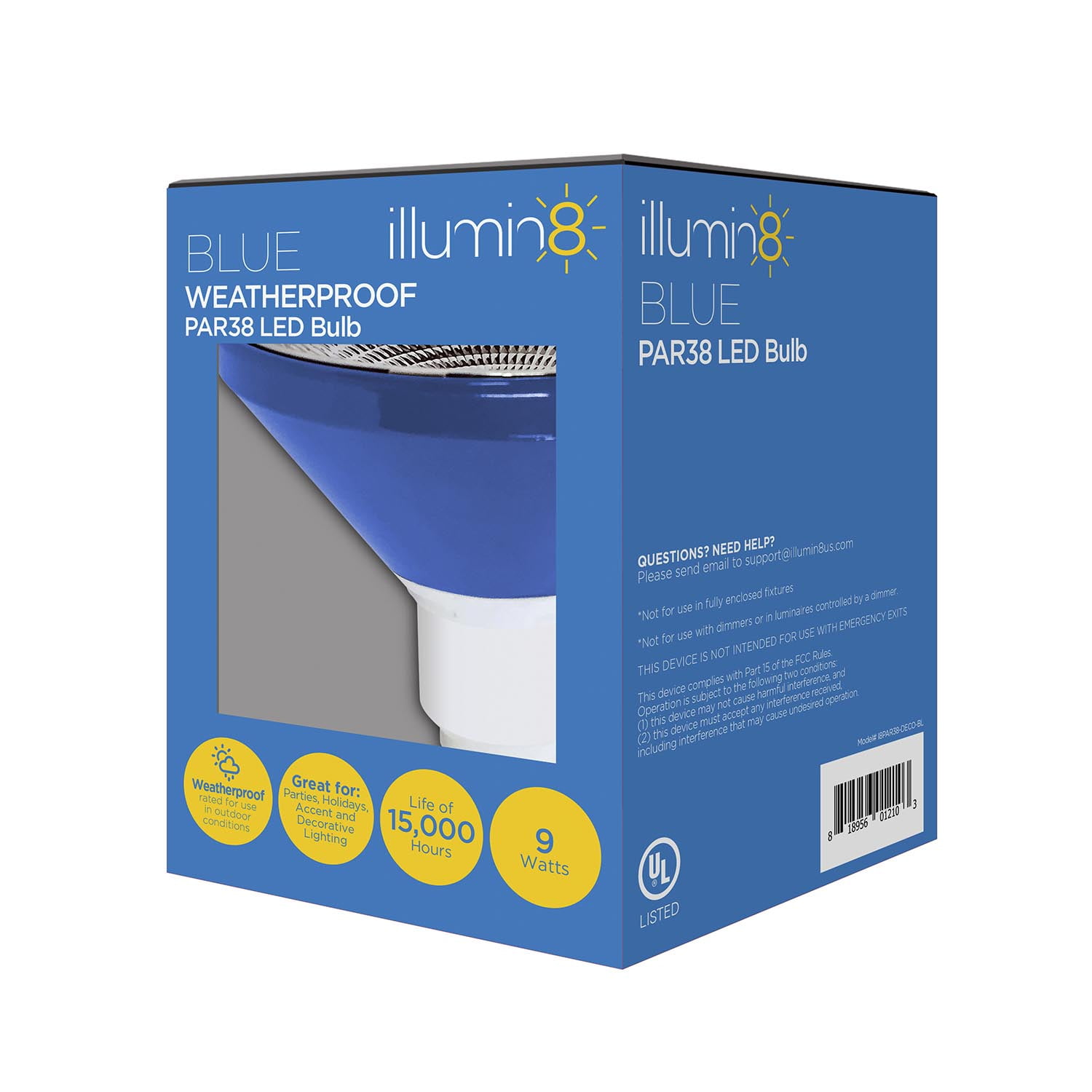 Illumin8 Par38 Blue Led Indoor Outdoor Flood Light Non Dimmable Illumin8 Par38 Blue Led Indoor Outdoor Flood Light Non Dimmable 3100cd 9 Watts I8par38 Deco Bl Com