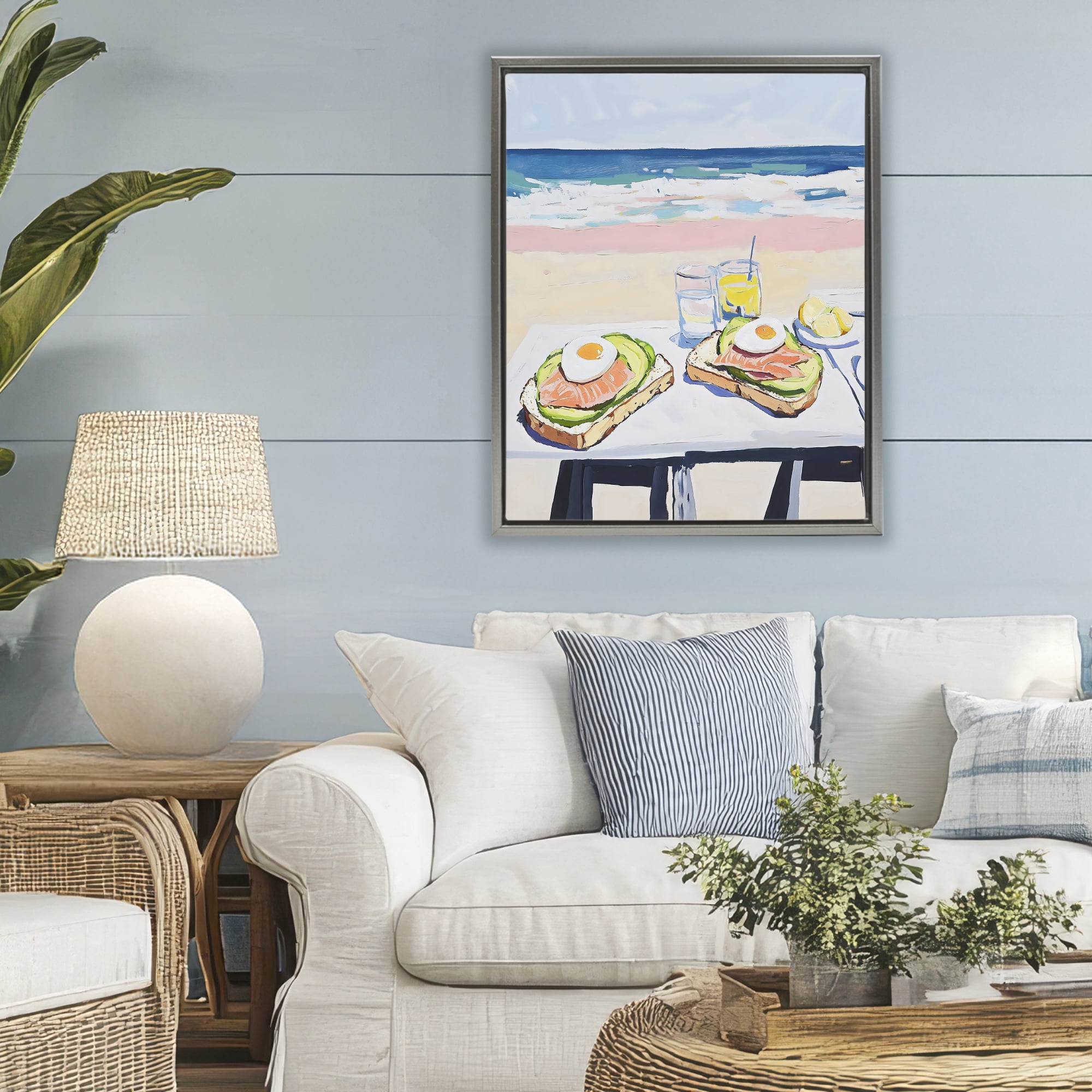 Stupell Industries Avocado Toast at Beach Gray Framed Floater Canvas Wall Art, design by The Prints Vibe
