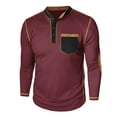 thumbnail image 4 of Afuyipoi Long Sleeve T-shirts Mens,Casual with Pockets Round Neck Pullover Shirts Wine L, 4 of 8