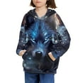 thumbnail image 3 of Xoenoiee Casual Boys Hoodies Pullover Sweatshirt Kids Long Sleeve Hooded Top with Front Kangaroo Pocket Activewear for Workout Walk, Wolf Star Blue Pattern, S, 3 of 7