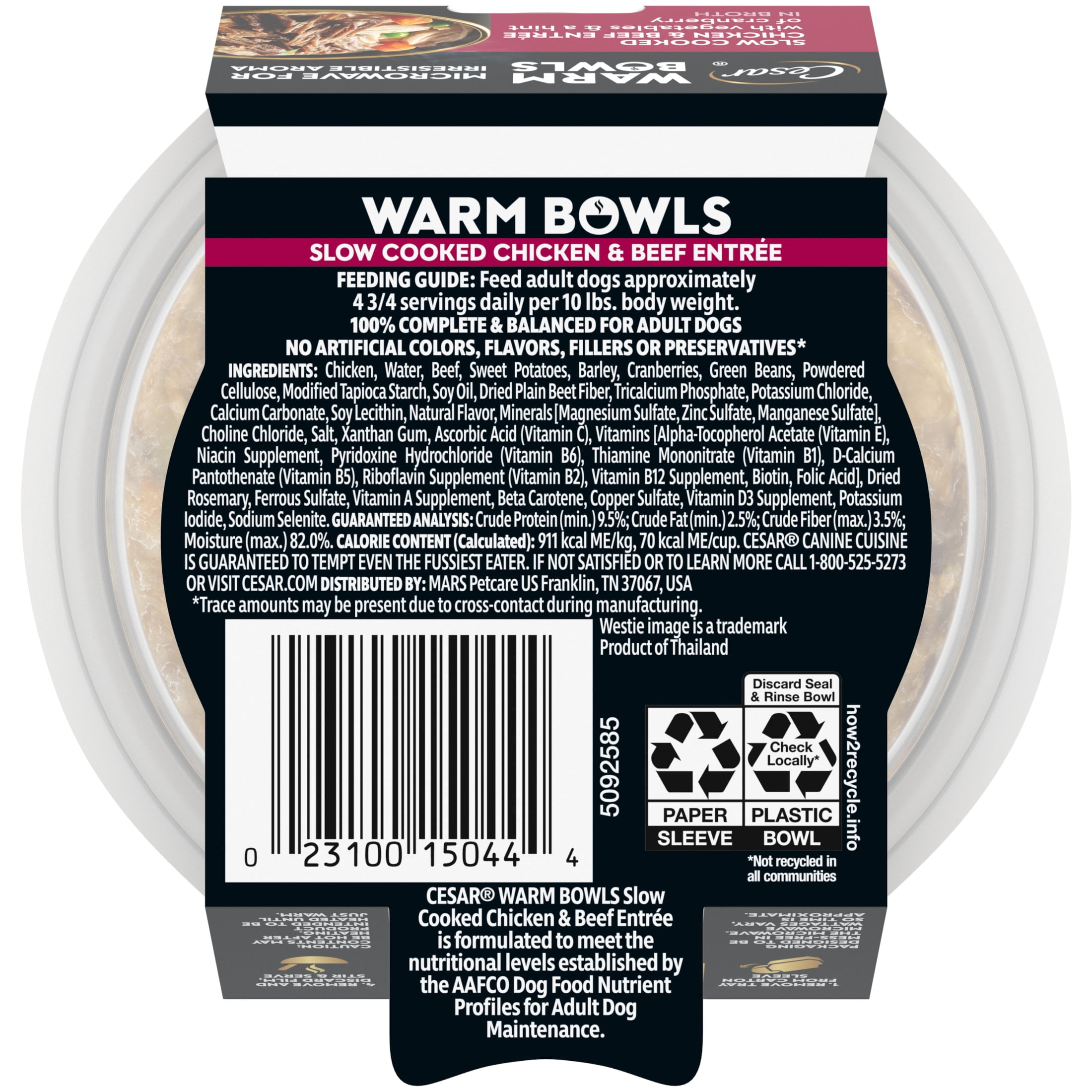 (10 pack) Cesar Warm Bowls Wet Dog Food Chicken & Beef Entree With Vegetables Entrée, 2.7 Oz. Trays, 10 Pack