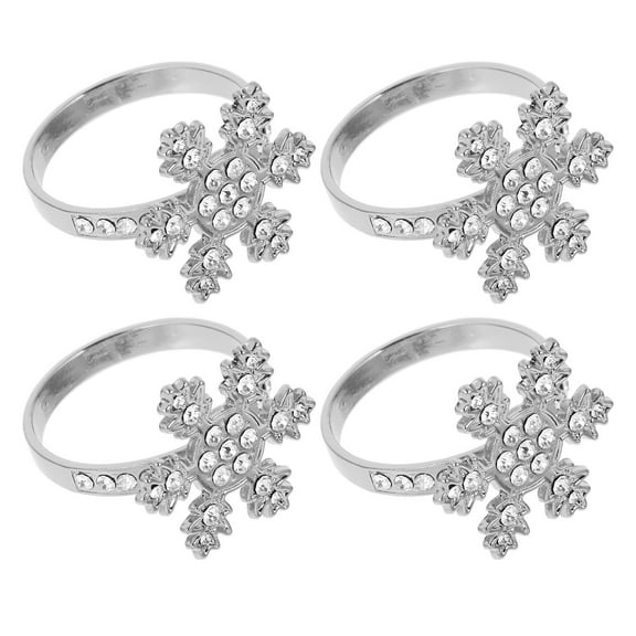 EXHUMKY Snowflake Napkin Rings Silver Stainless Steel Christmas Party Decor 4Pcs