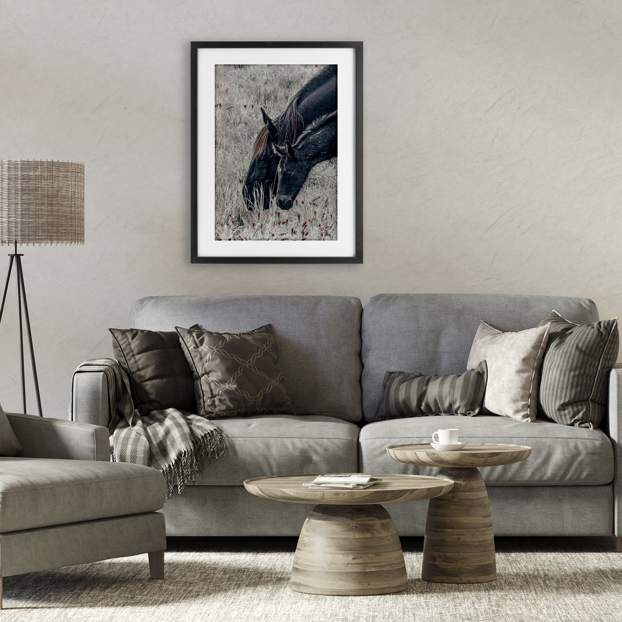 Stupell Industries New Graze Horses in Meadow Black Framed Print Under Glass, design by Nathan Larson