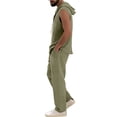 thumbnail image 6 of VBTAPA Cotton Linen 2 Piece Sets for Men Button Down Sleeveless Hoodie Shirts and Pants Lounge Matching Set Loose Fit Casual Vacation Outfits Army Green XL, 6 of 9