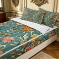 thumbnail image 3 of Erosebridal Teal Victorian Floral Zipper Twin Comforter Sets with Fitted Sheet and 2 Pillowcases for Women Girls, Mandala Leaf Print Zipper Bedding Set, Reversible, 4 Pieces, 3 of 7